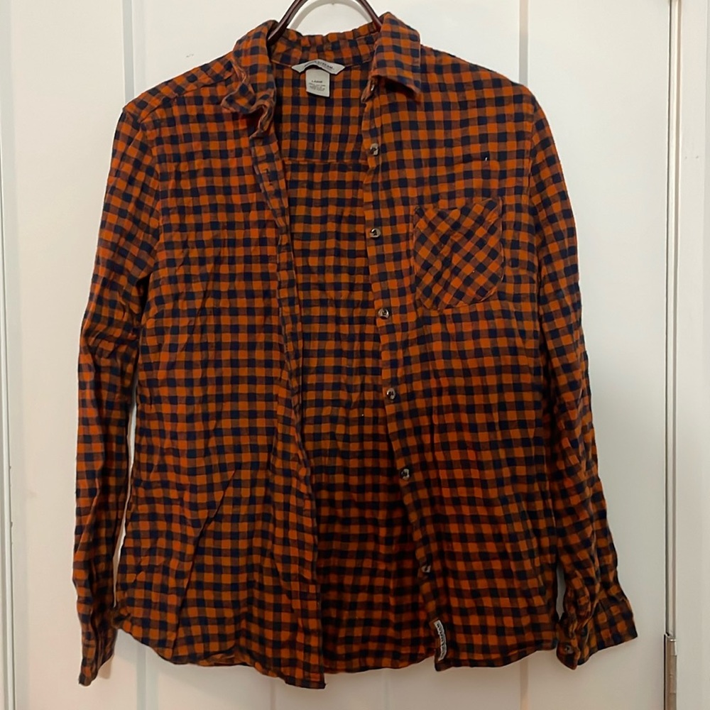 Field & Stream Orange Blue Checkered Flannel Shirt